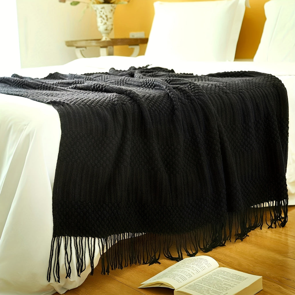 Manta boho tejida con flecos