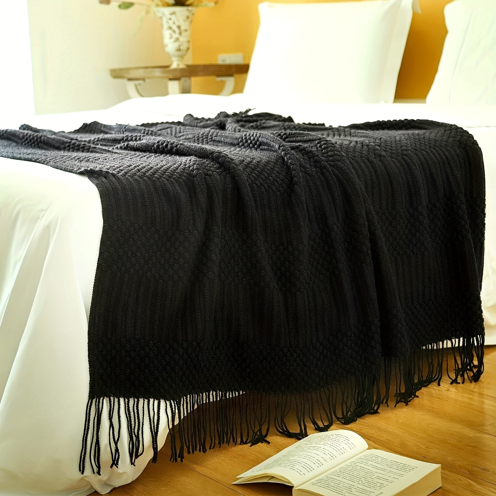 Manta boho tejida con flecos