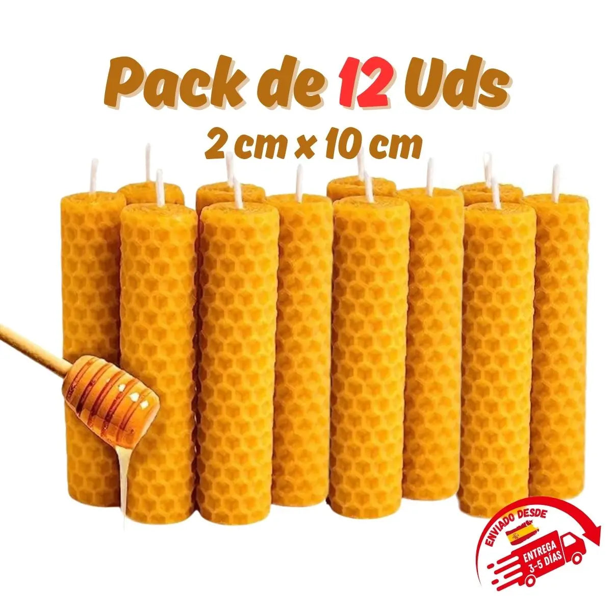 Velas de cera de abeja artesanales (12 uds.)