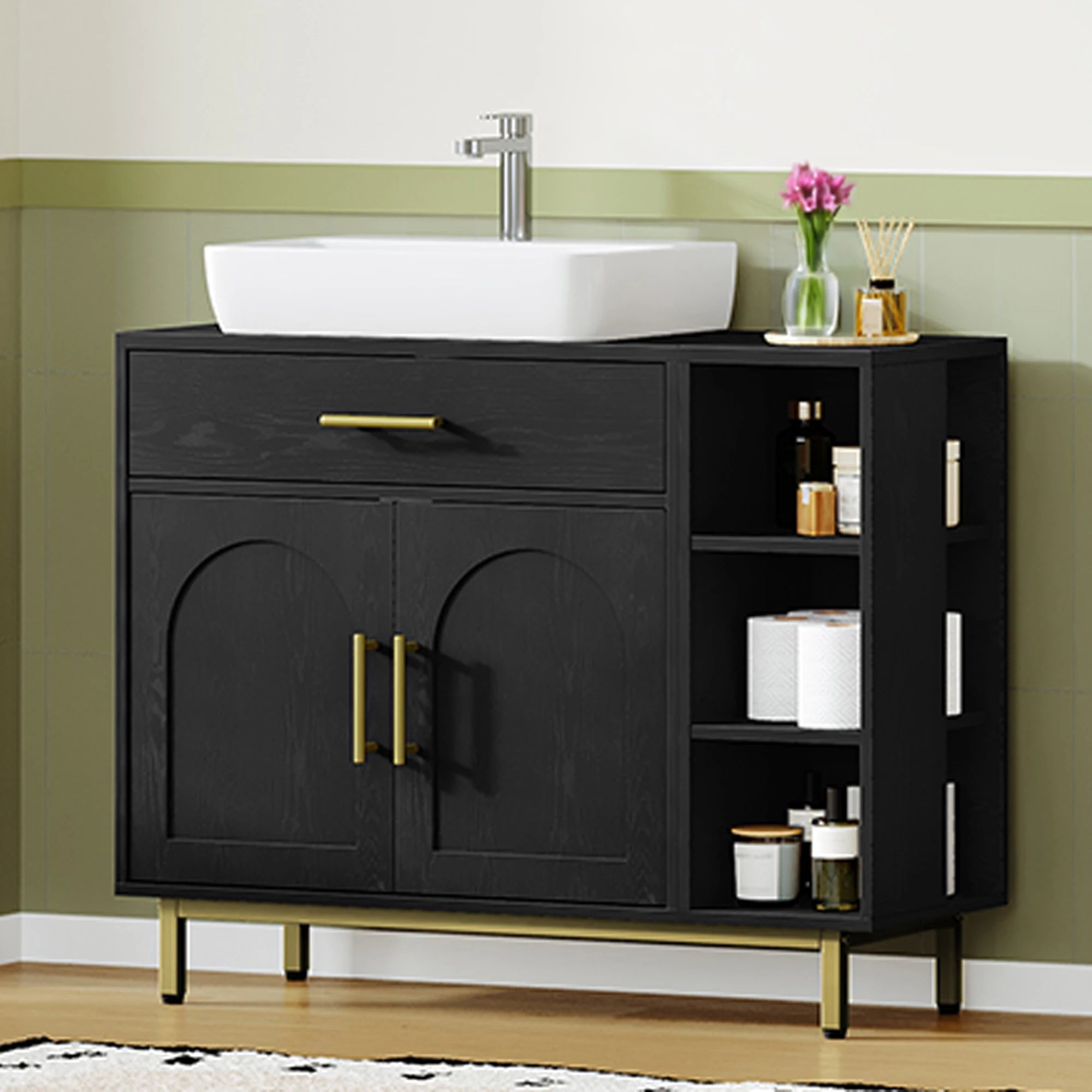 Mueble bajo lavabo con cajón y estantes