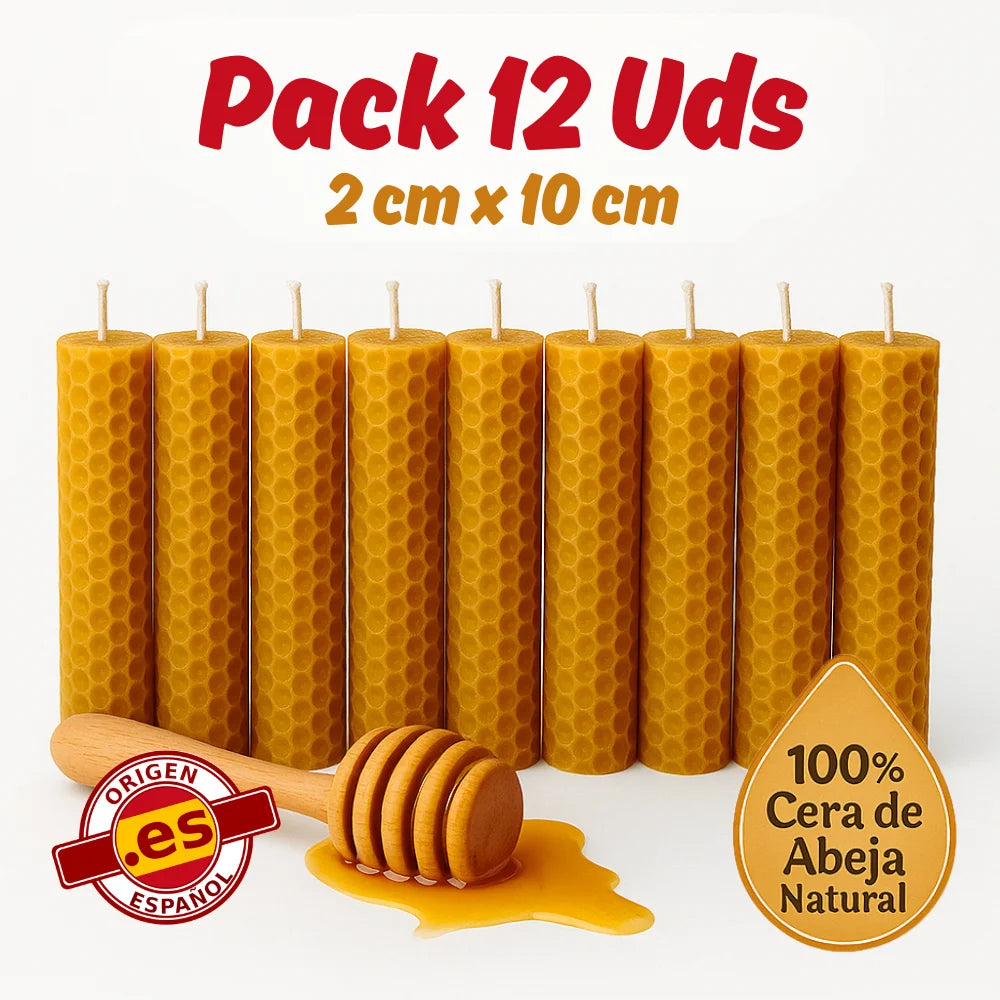 Velas de cera de abeja artesanales (12 uds.)