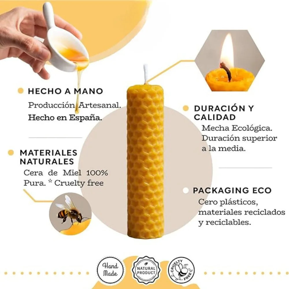 Velas de cera de abeja artesanales (12 uds.)