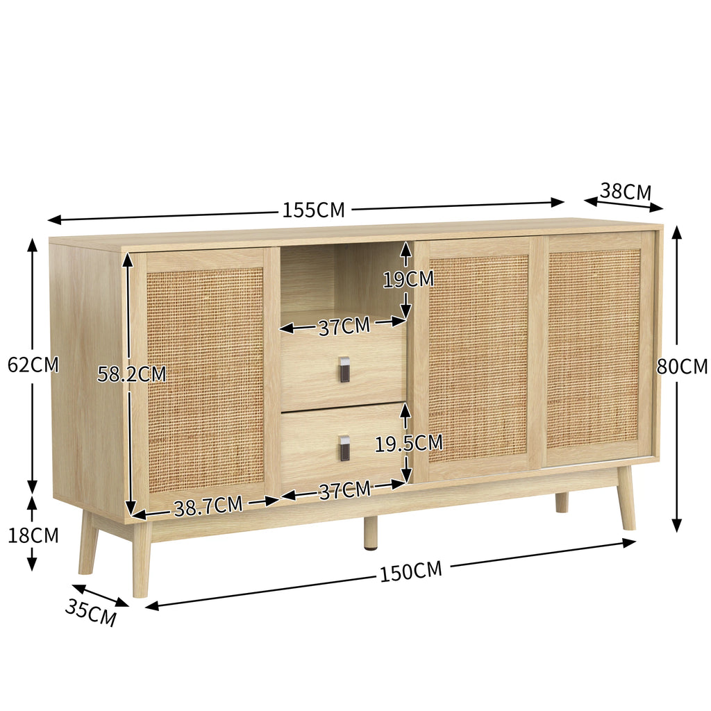 Aparador de ratán natural con cajones