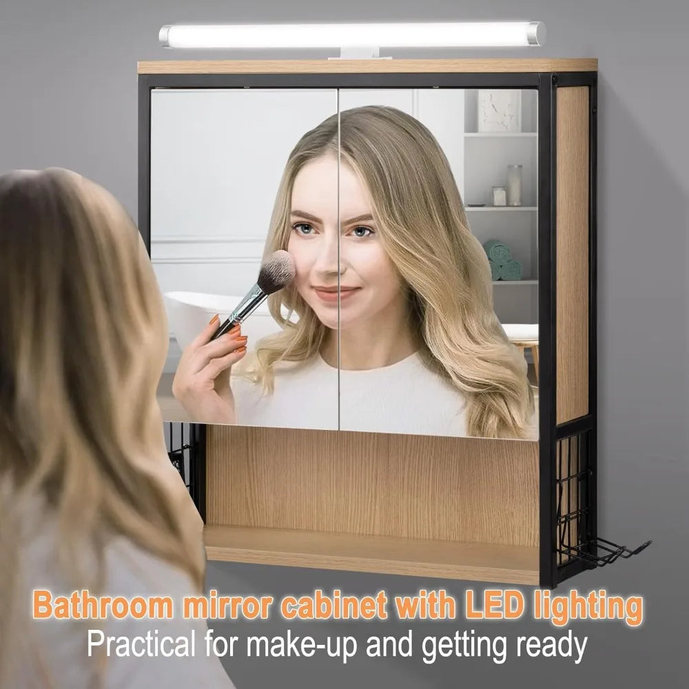 Espejo de baño con armario y luz LED