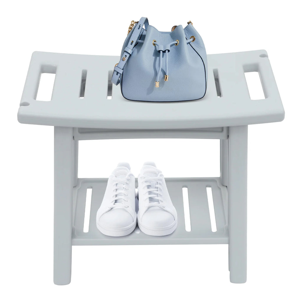 Banco de ducha con estante