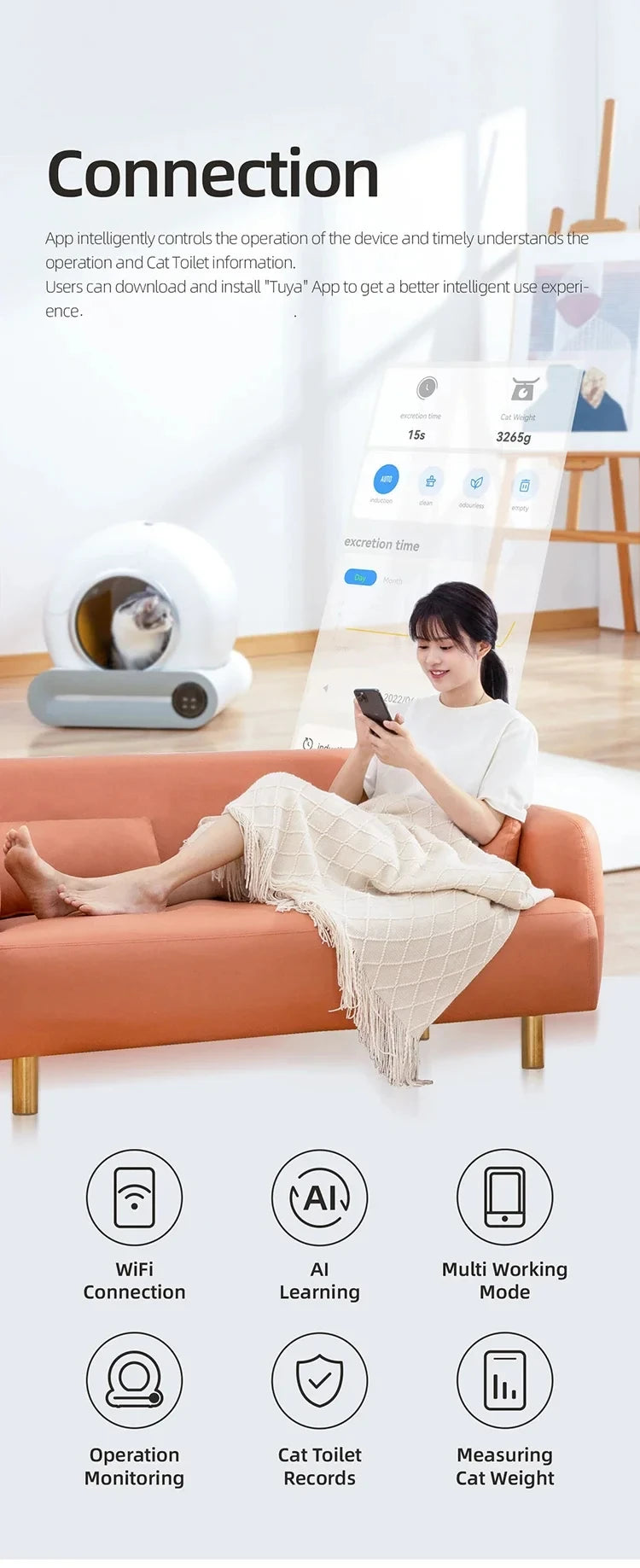 Arenero automático inteligente para gatos