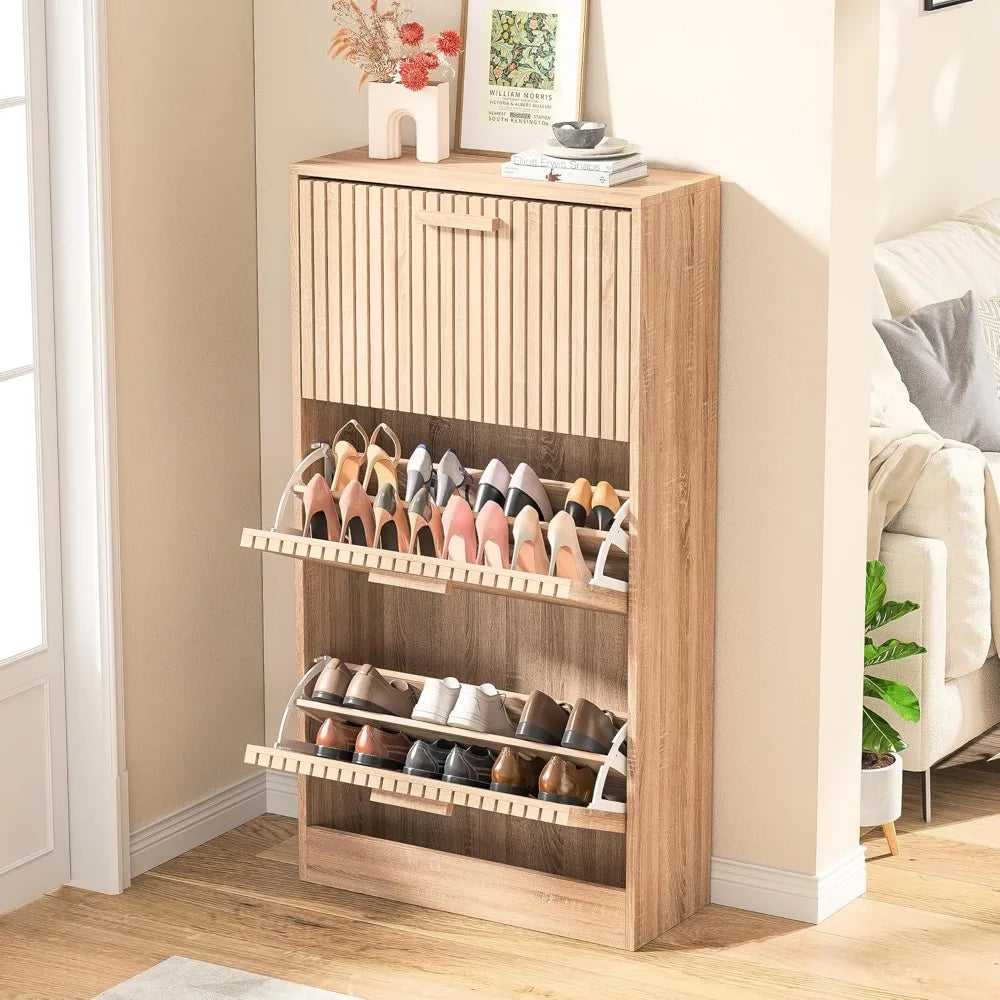 Zapatero escandinavo de madera con 3 cajones abatibles