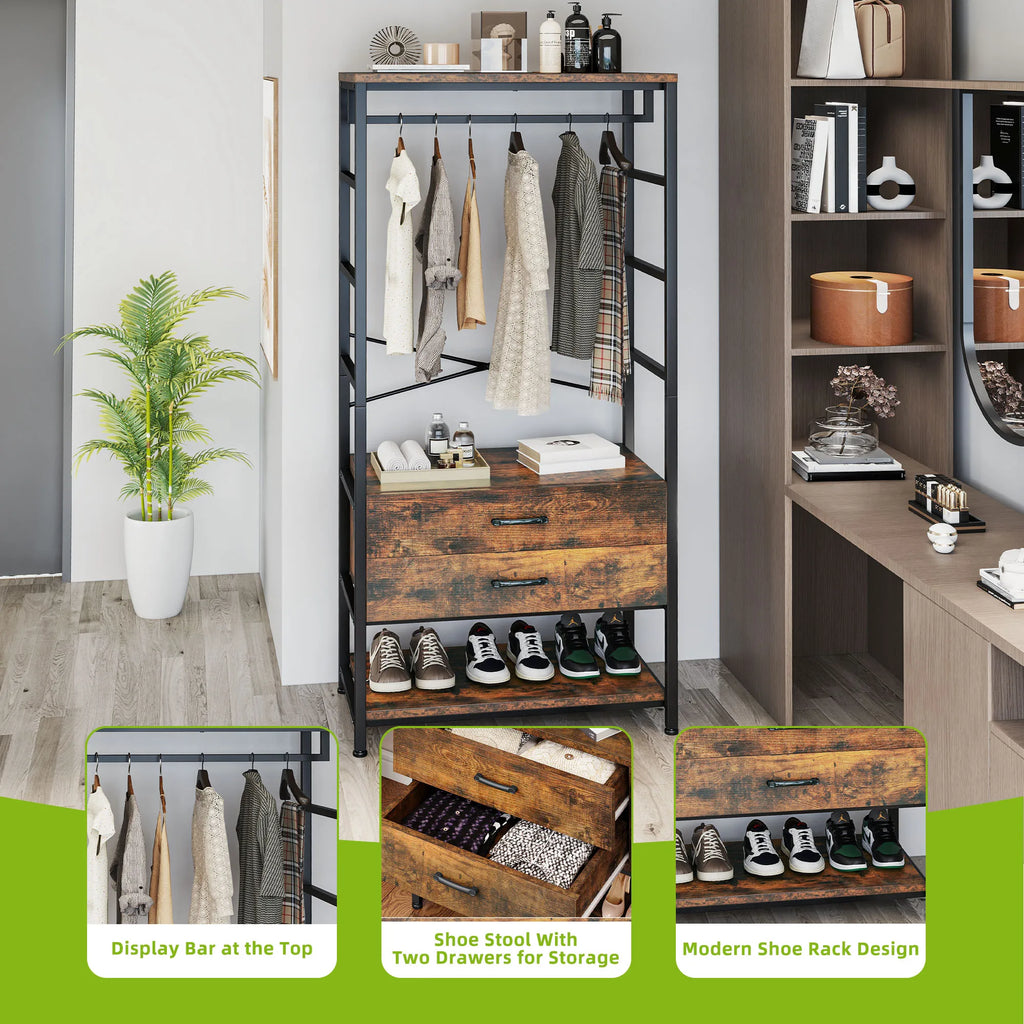 Perchero industrial con zapatero y cajones