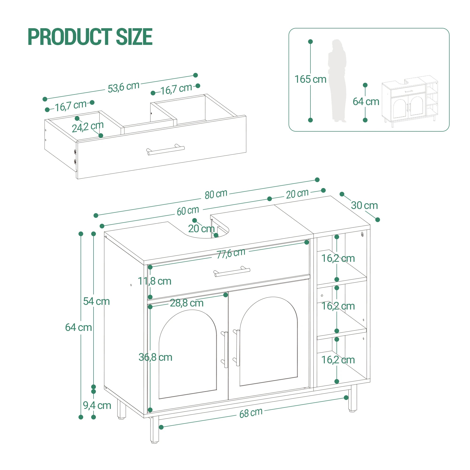 Mueble bajo lavabo con cajón y estantes