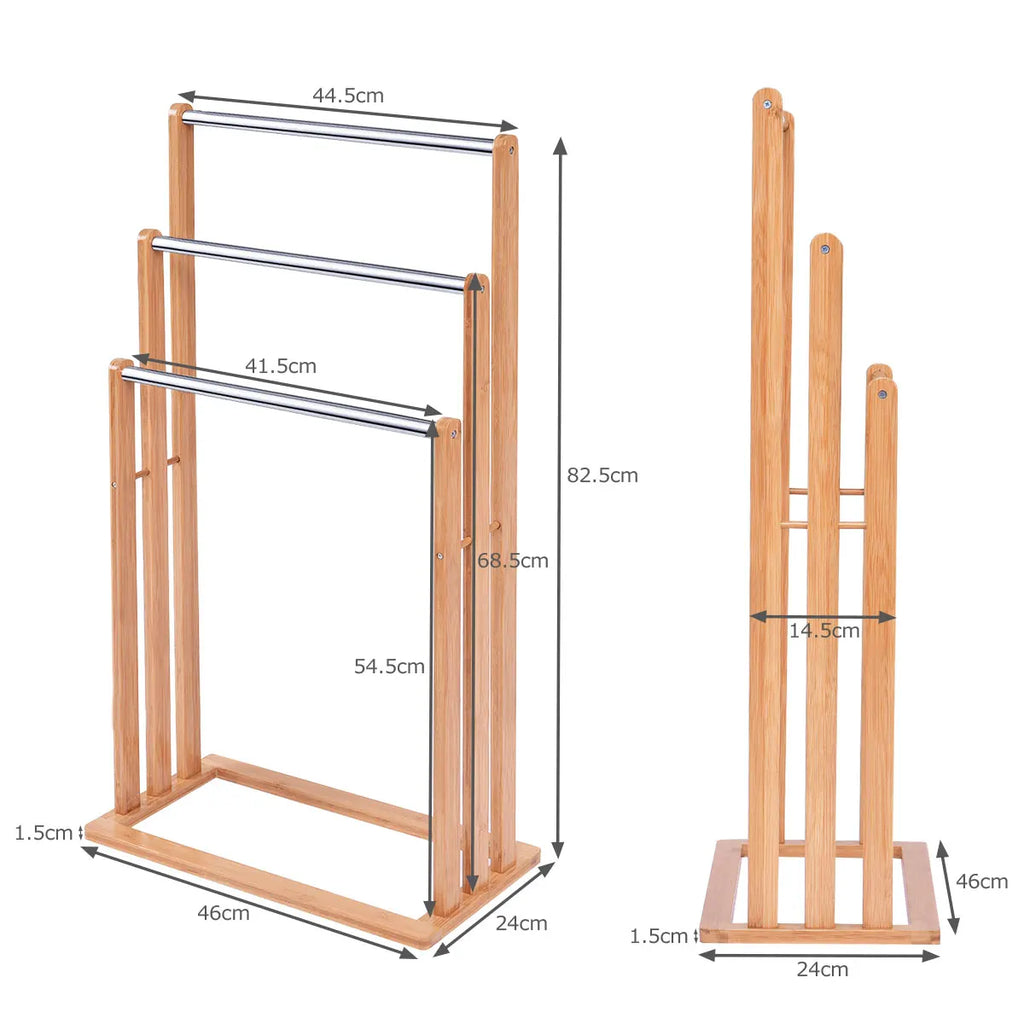 Toallero de pie de bambú y acero