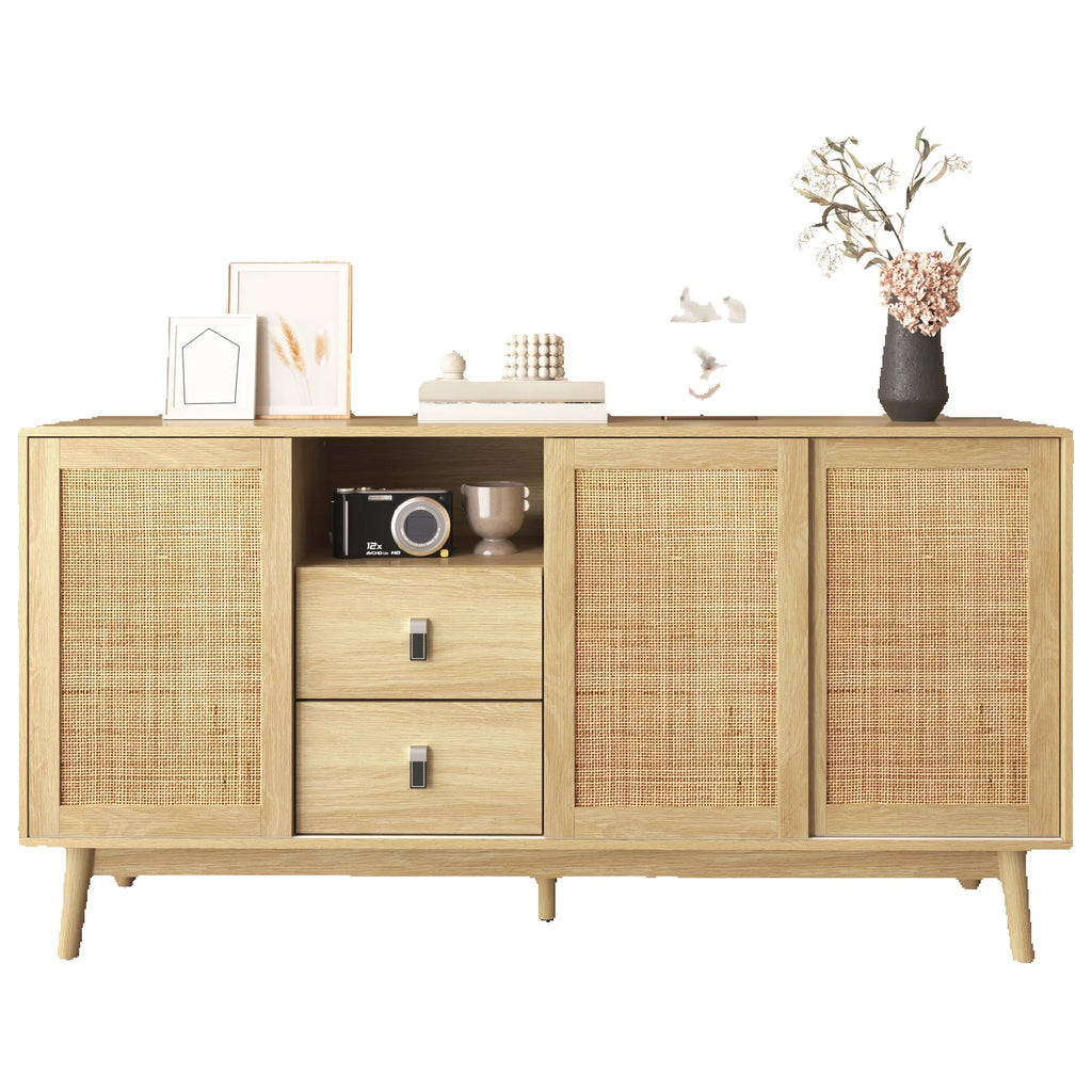 Aparador de ratán natural con cajones