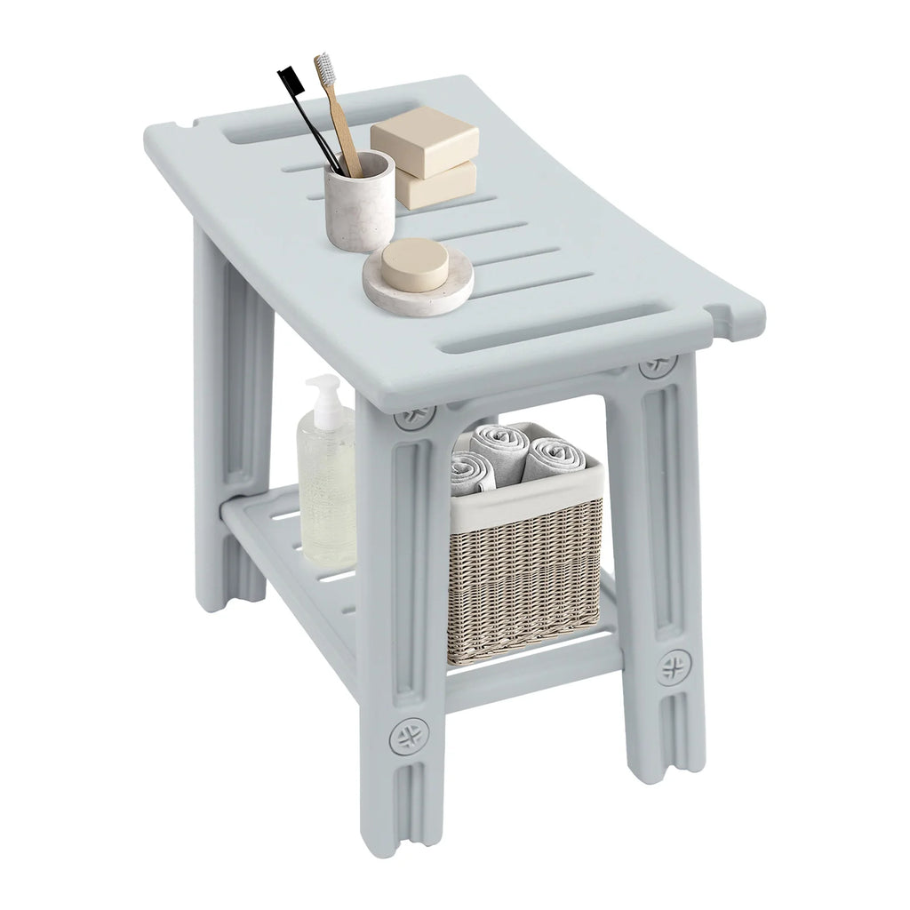 Banco de ducha con estante