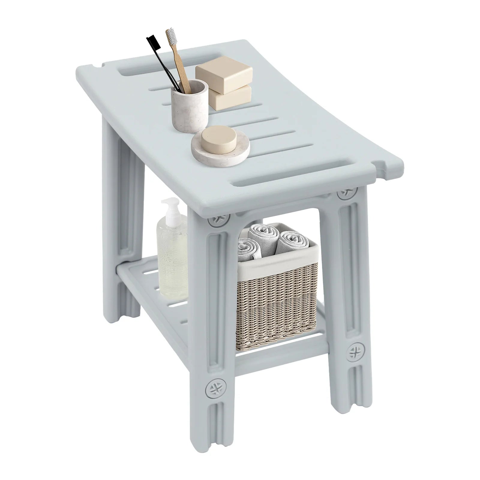 Banco de ducha con estante