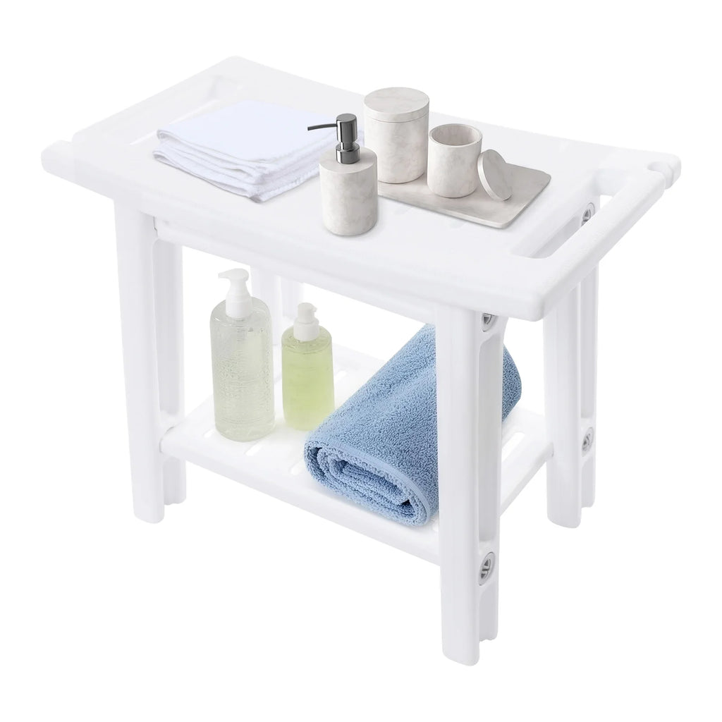 Banco de ducha con estante