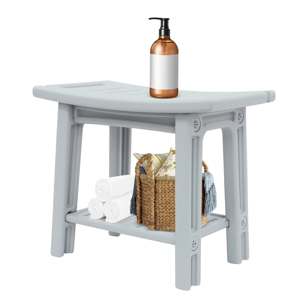 Banco de ducha con estante