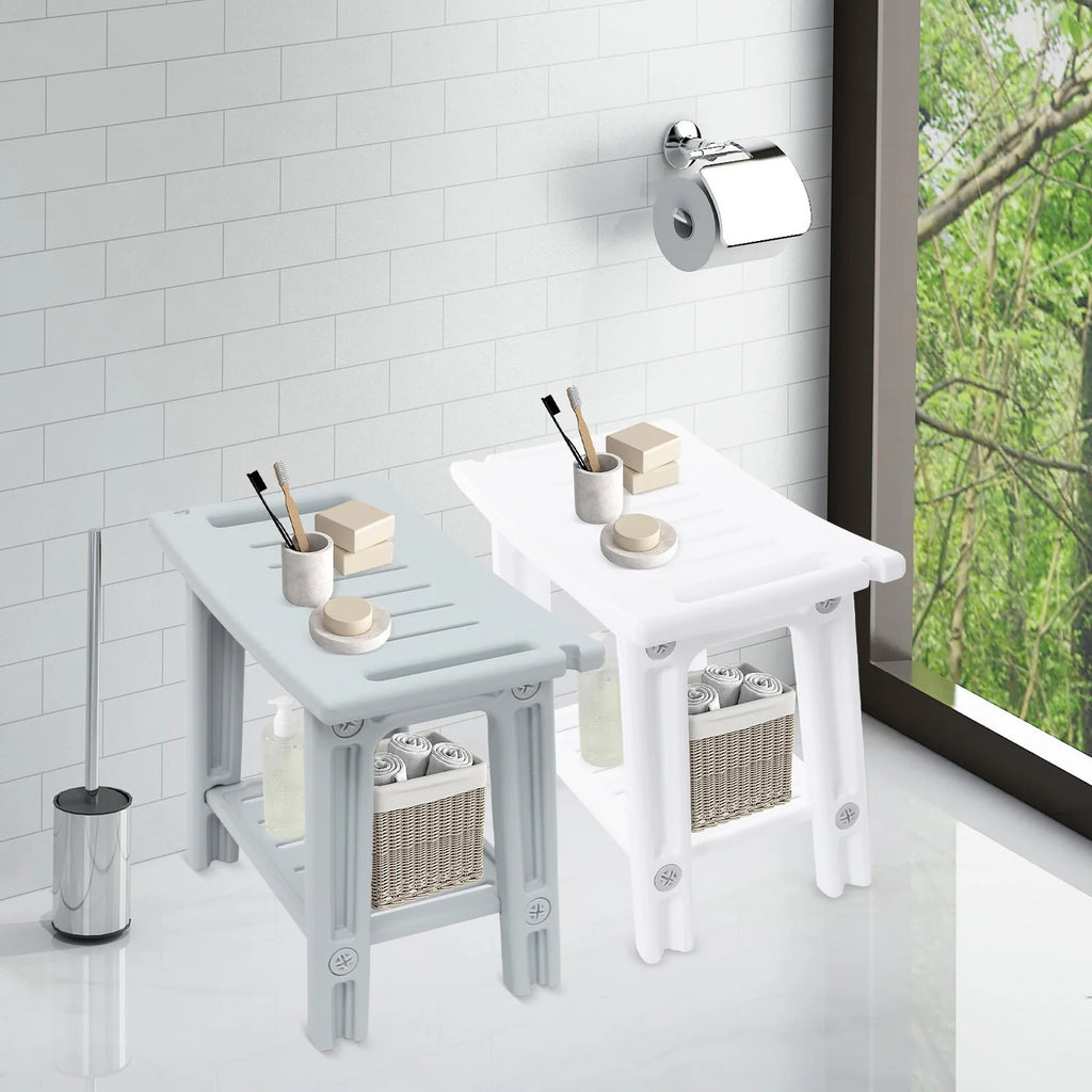 Banco de ducha con estante