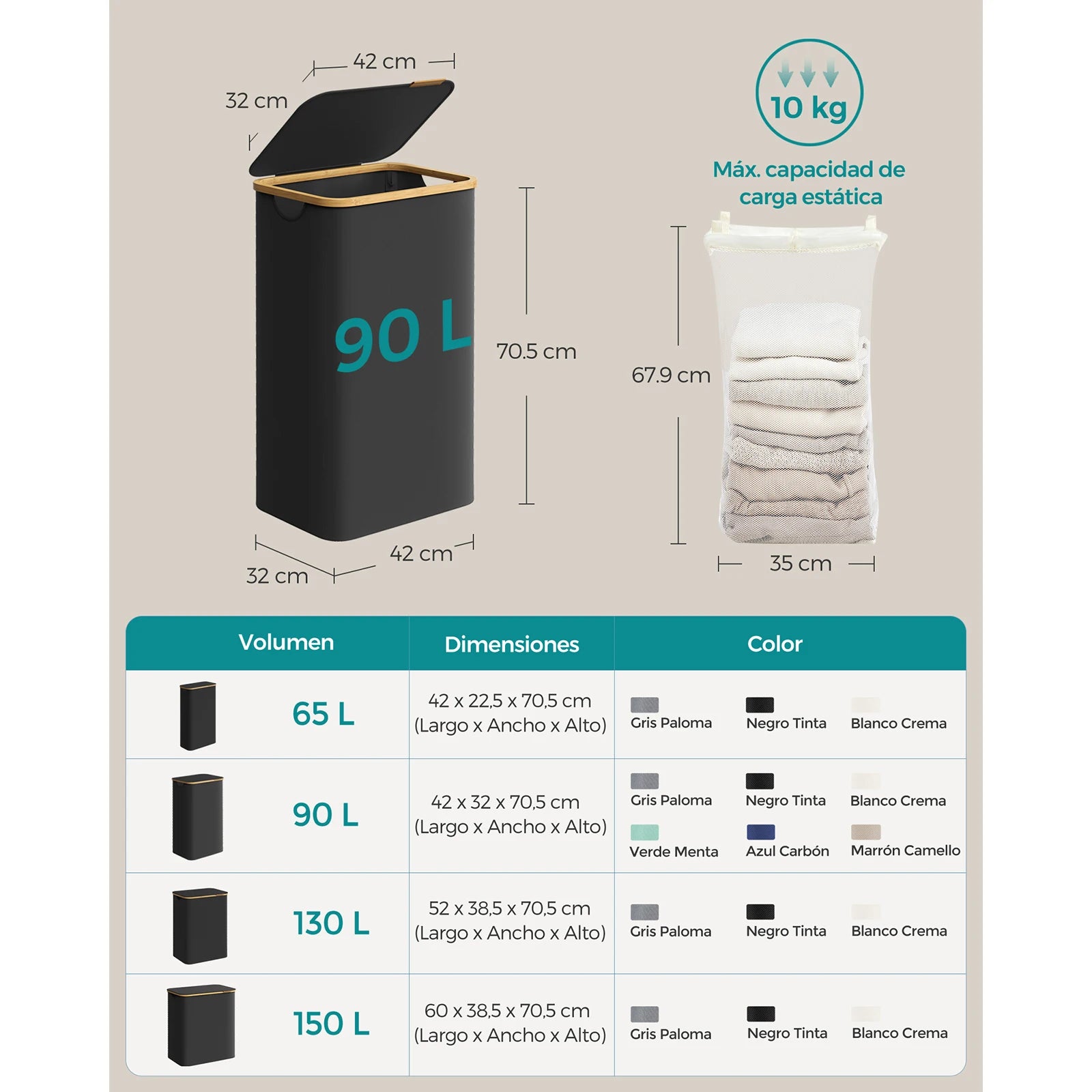 Cesto de ropa de 90L