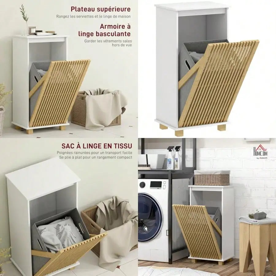 Mueble de baño con cesta de bambú