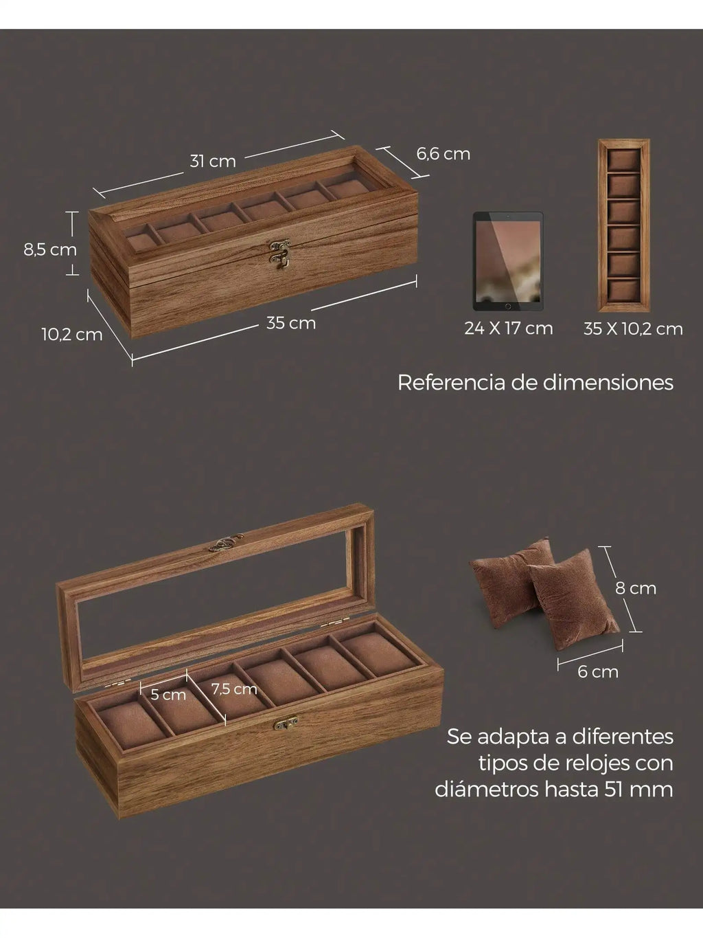 Caja organizadora para relojes de madera