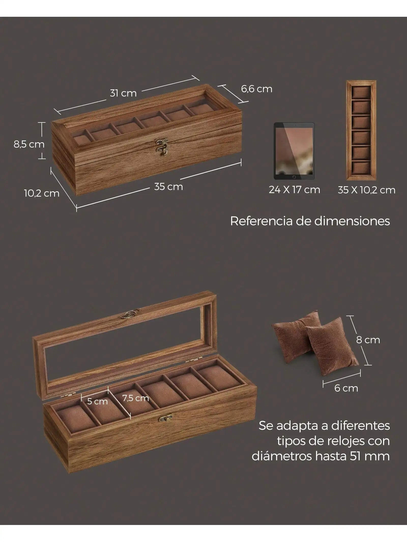 Caja organizadora para relojes de madera