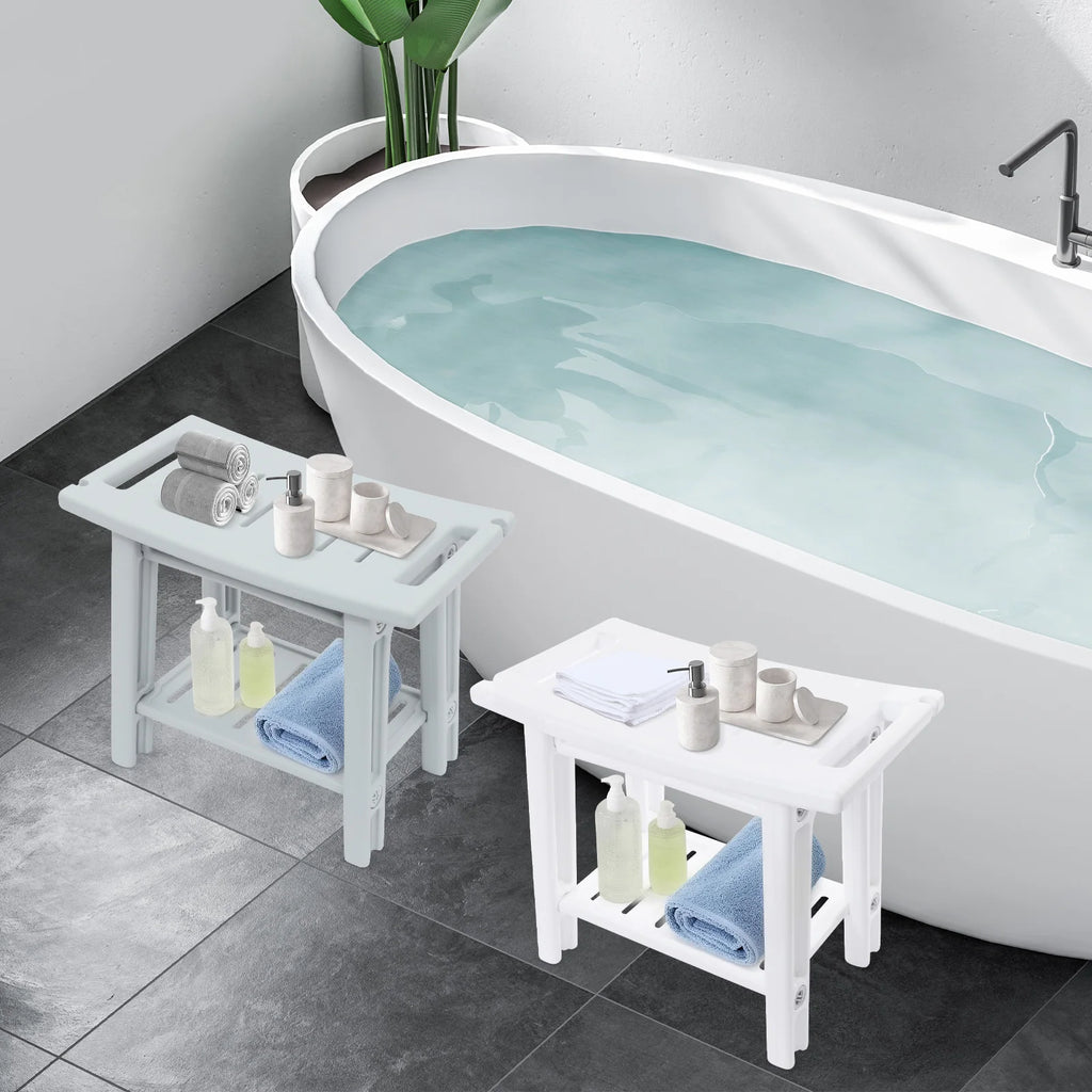 Banco de ducha con estante