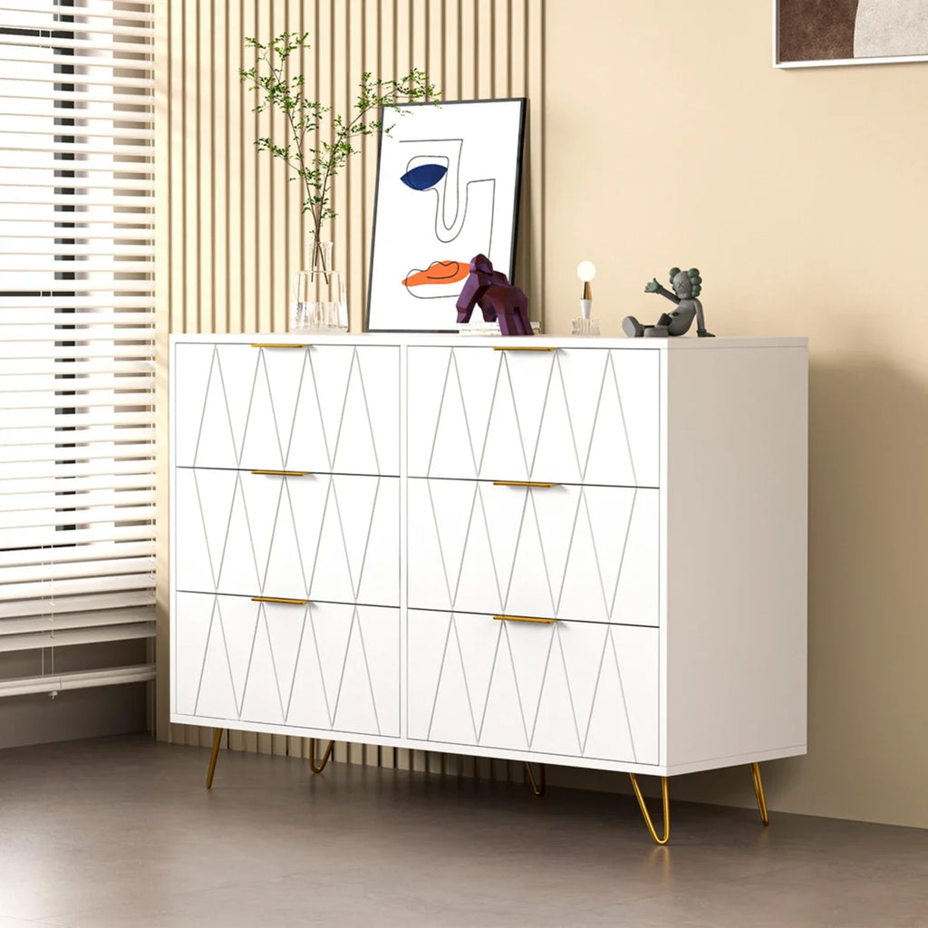 Cómoda blanca con 6 cajones