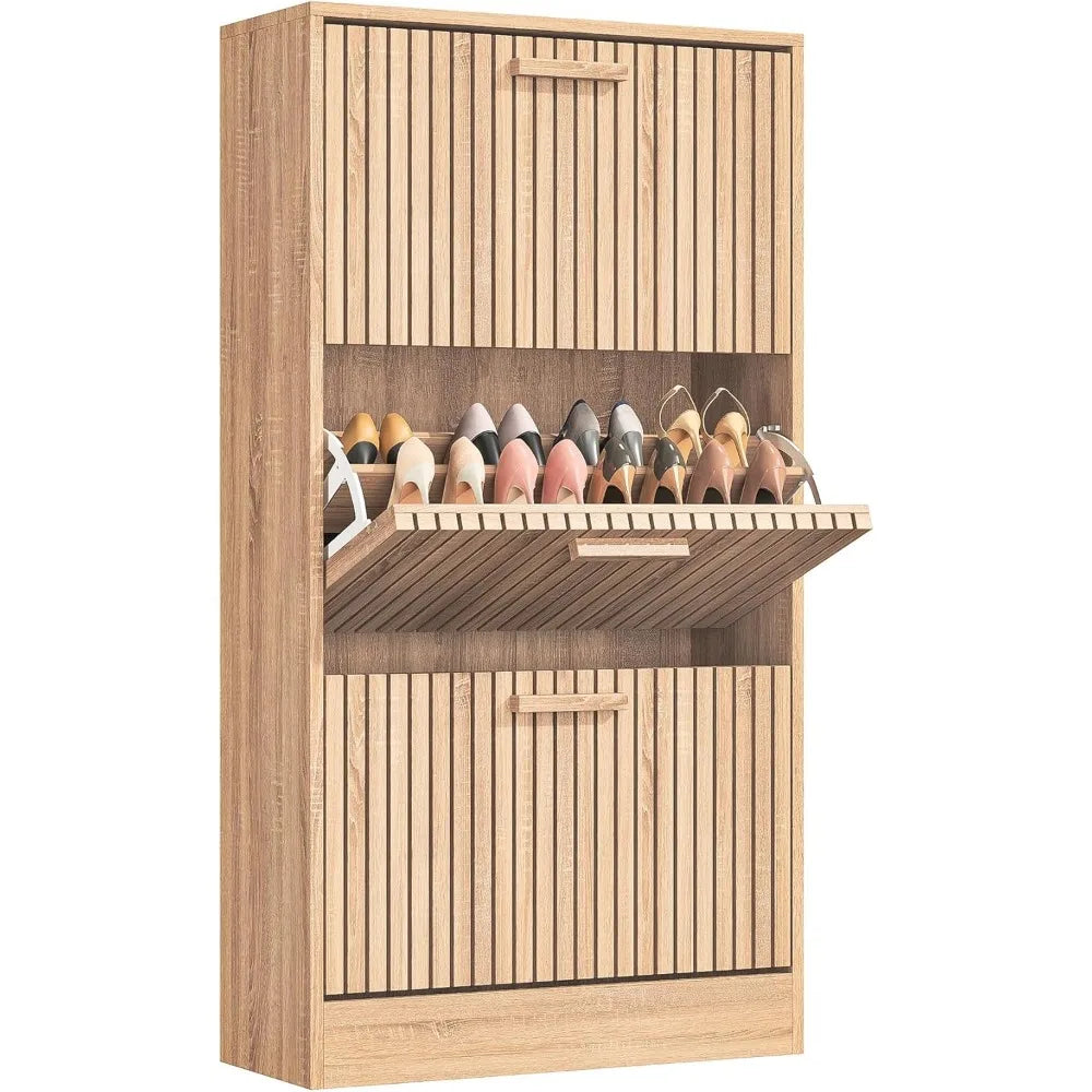 Zapatero escandinavo de madera con 3 cajones abatibles