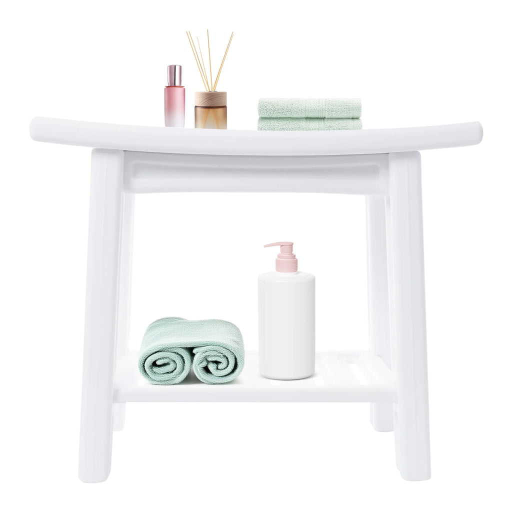 Banco de ducha con estante