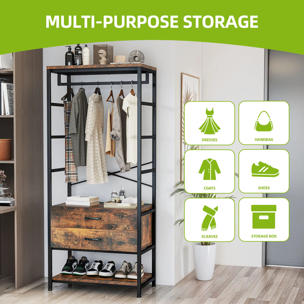 Perchero industrial con zapatero y cajones