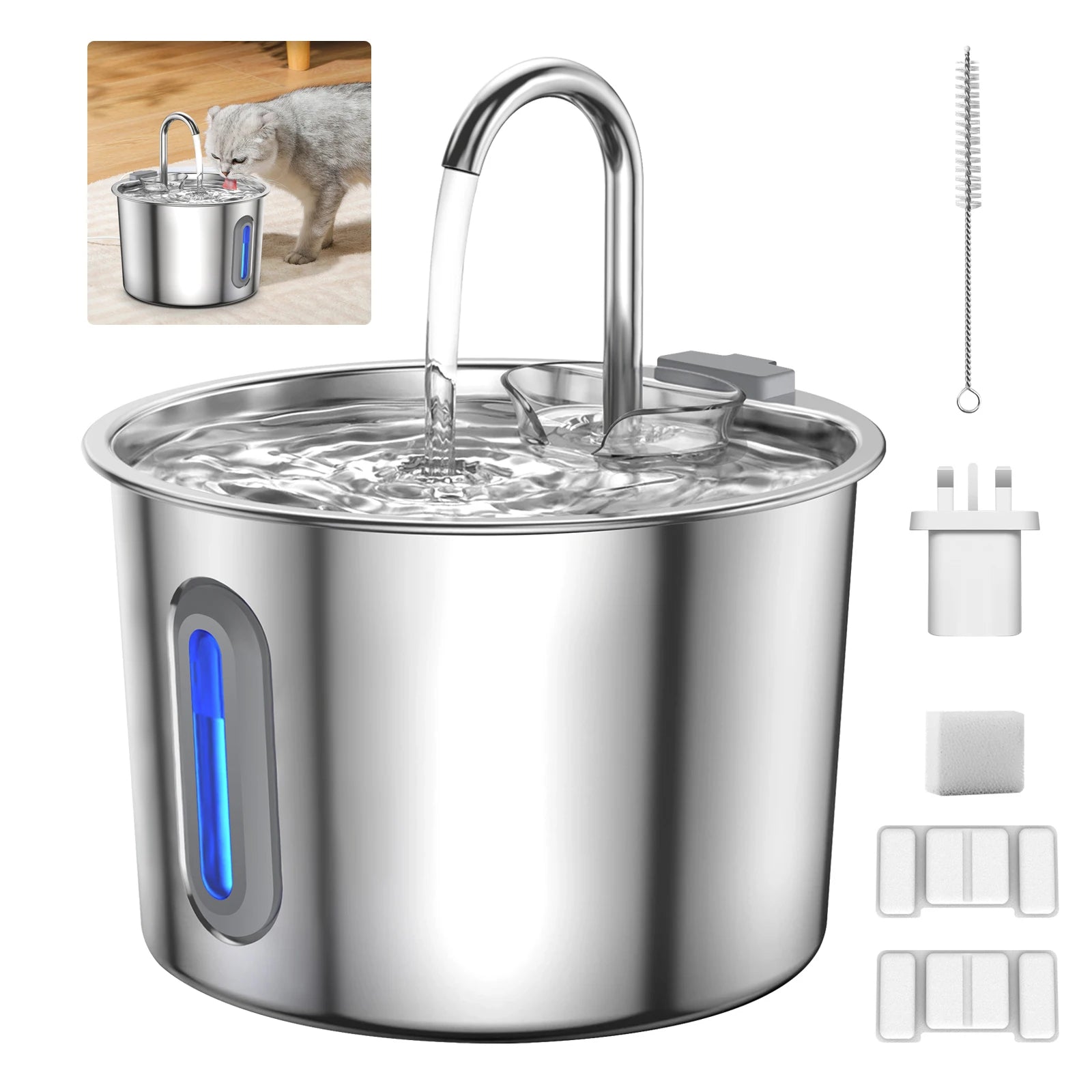 Fuente de acero inoxidable para gatos