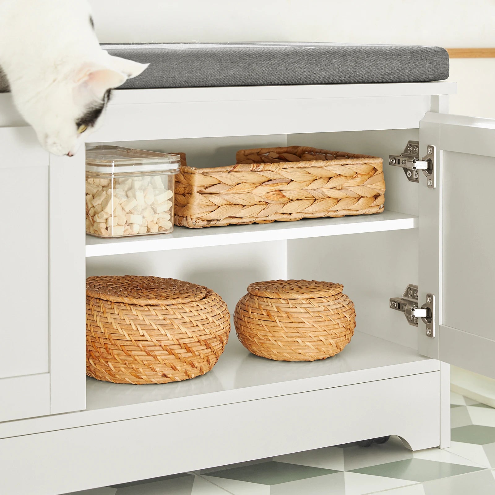 Banco zapatero con casita para mascotas