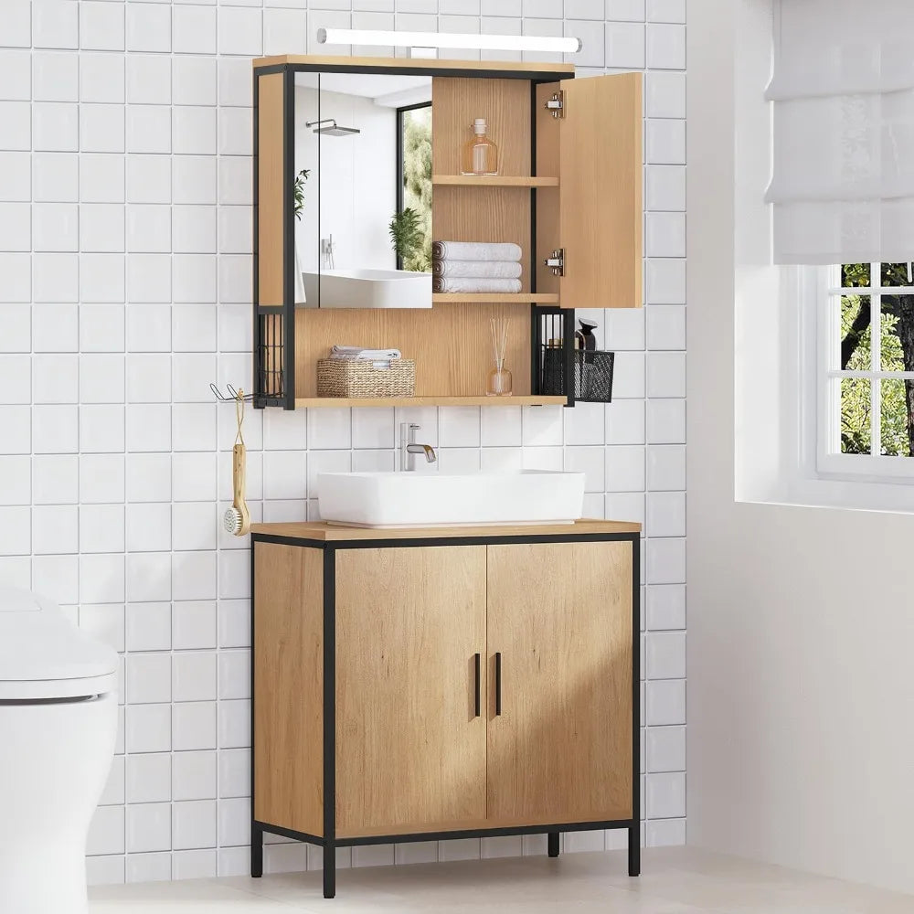 Espejo de baño con armario y luz LED