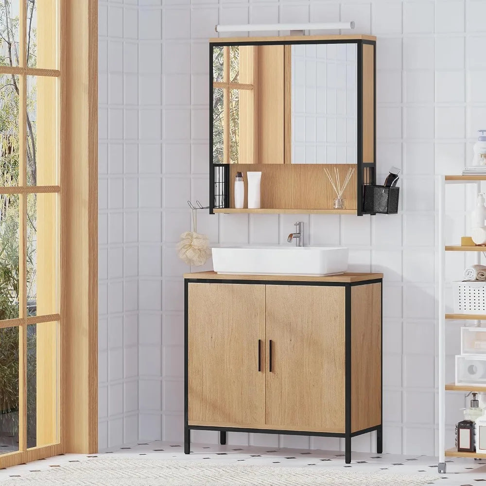 Espejo de baño con armario y luz LED