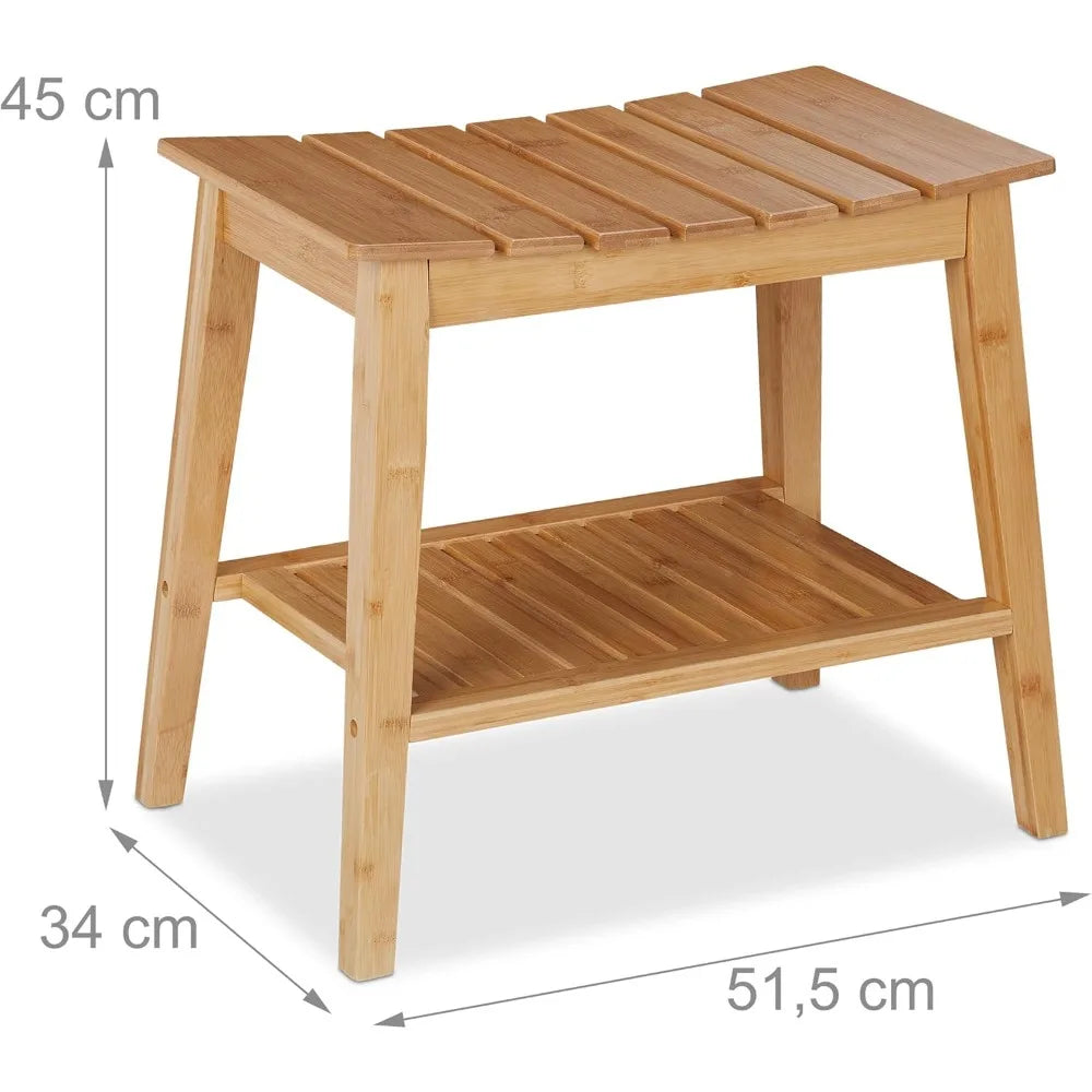 Banco de bambú con estante