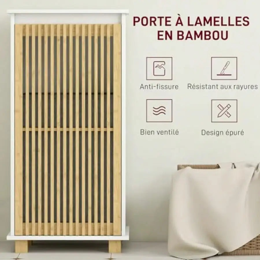 Mueble de baño con cesta de bambú