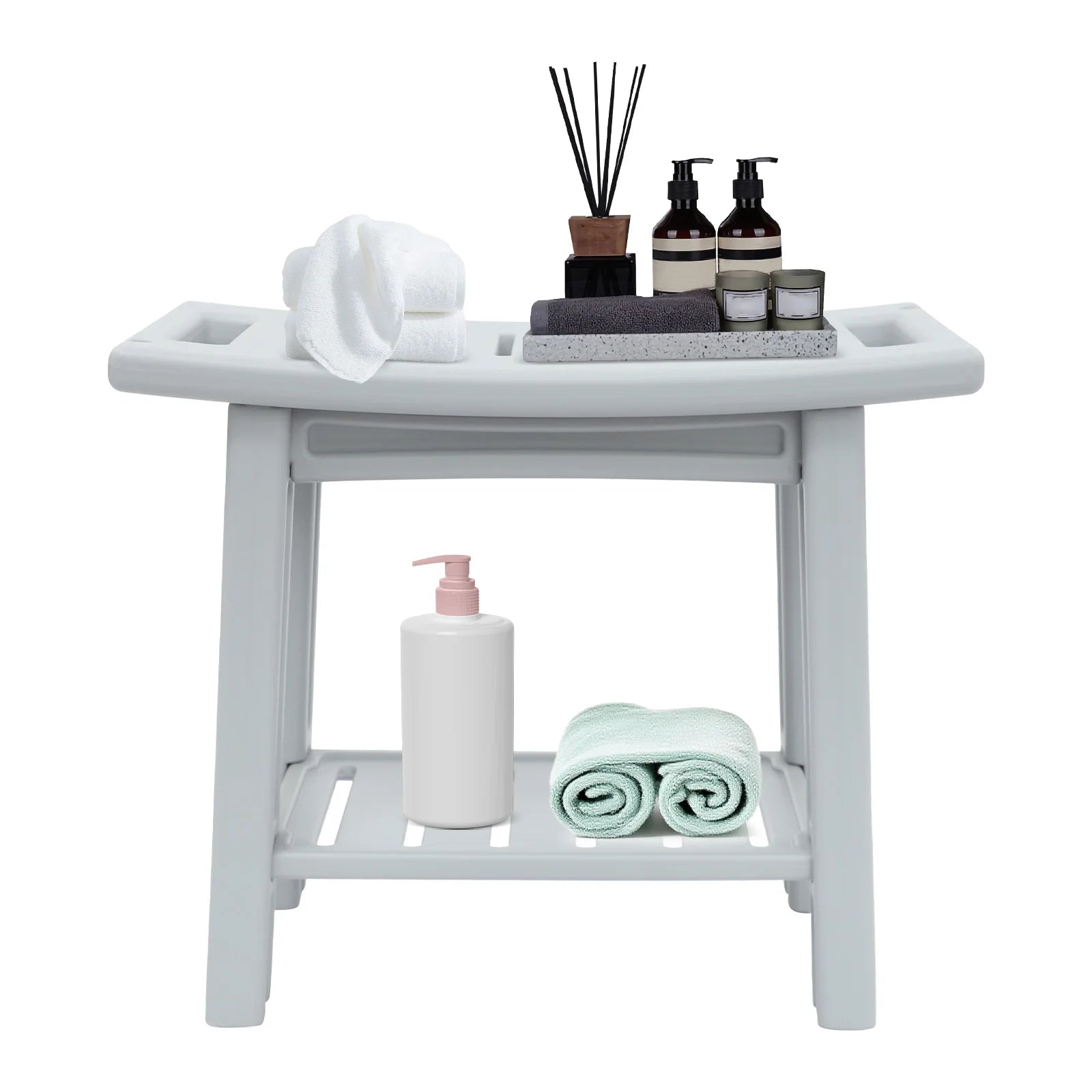 Banco de ducha con estante