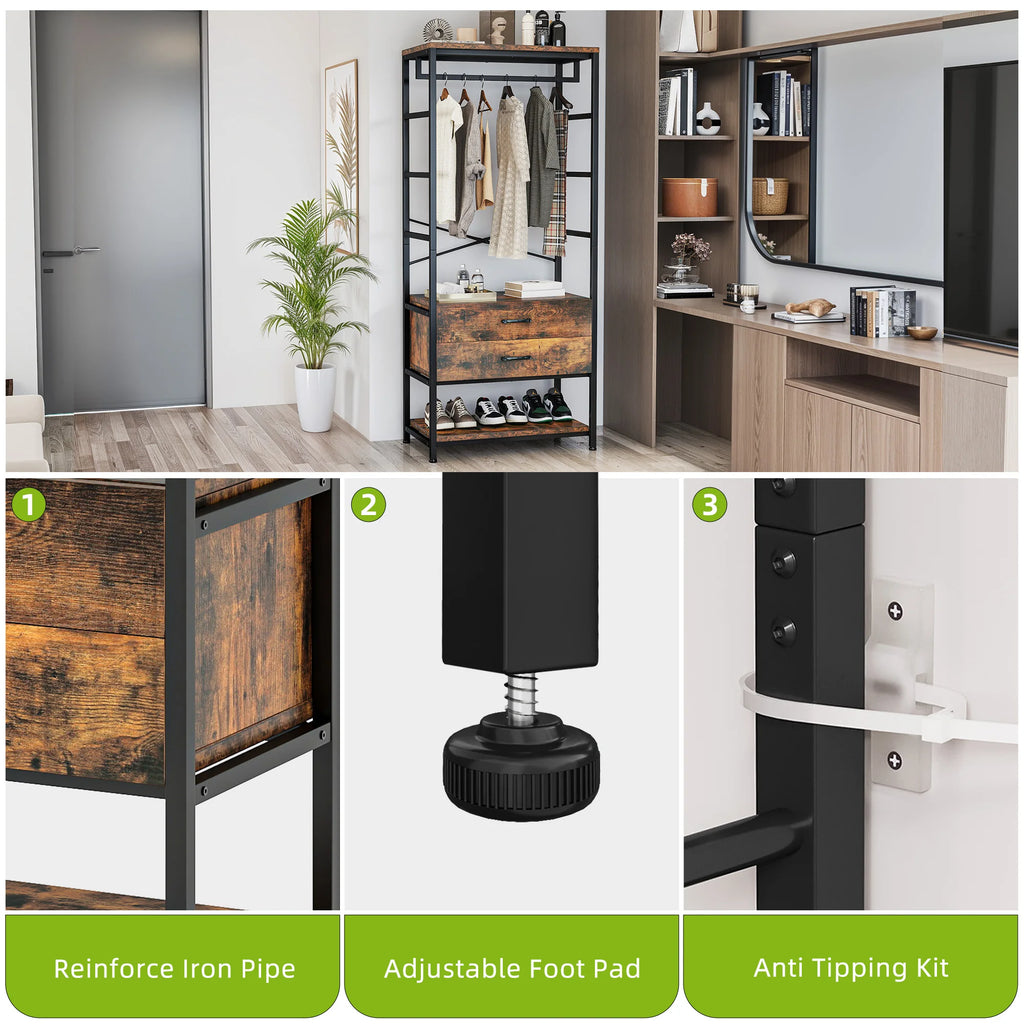 Perchero industrial con zapatero y cajones