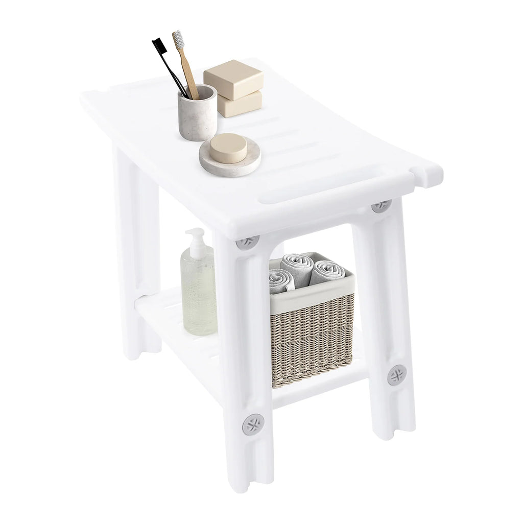 Banco de ducha con estante