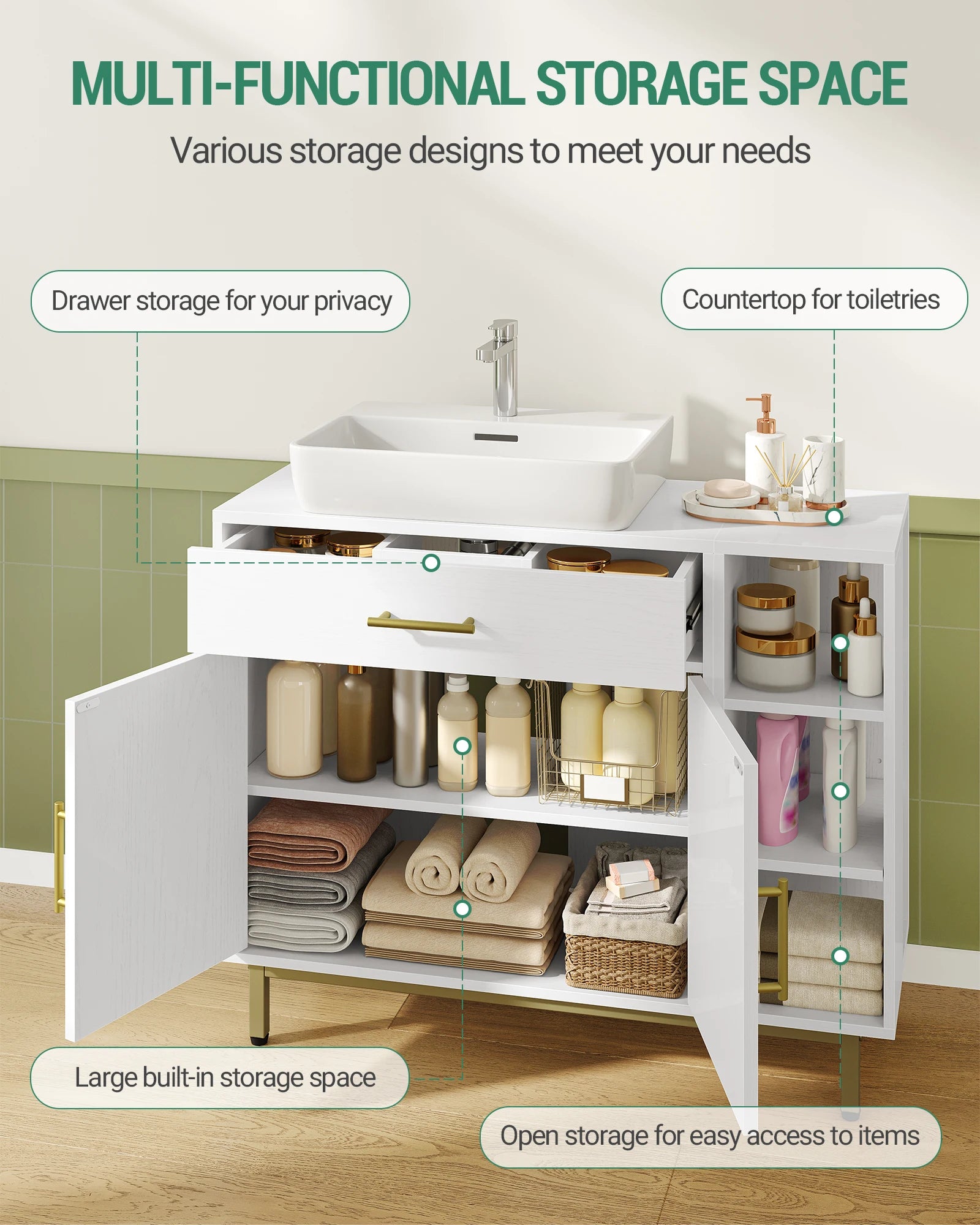 Mueble bajo lavabo con cajón y estantes