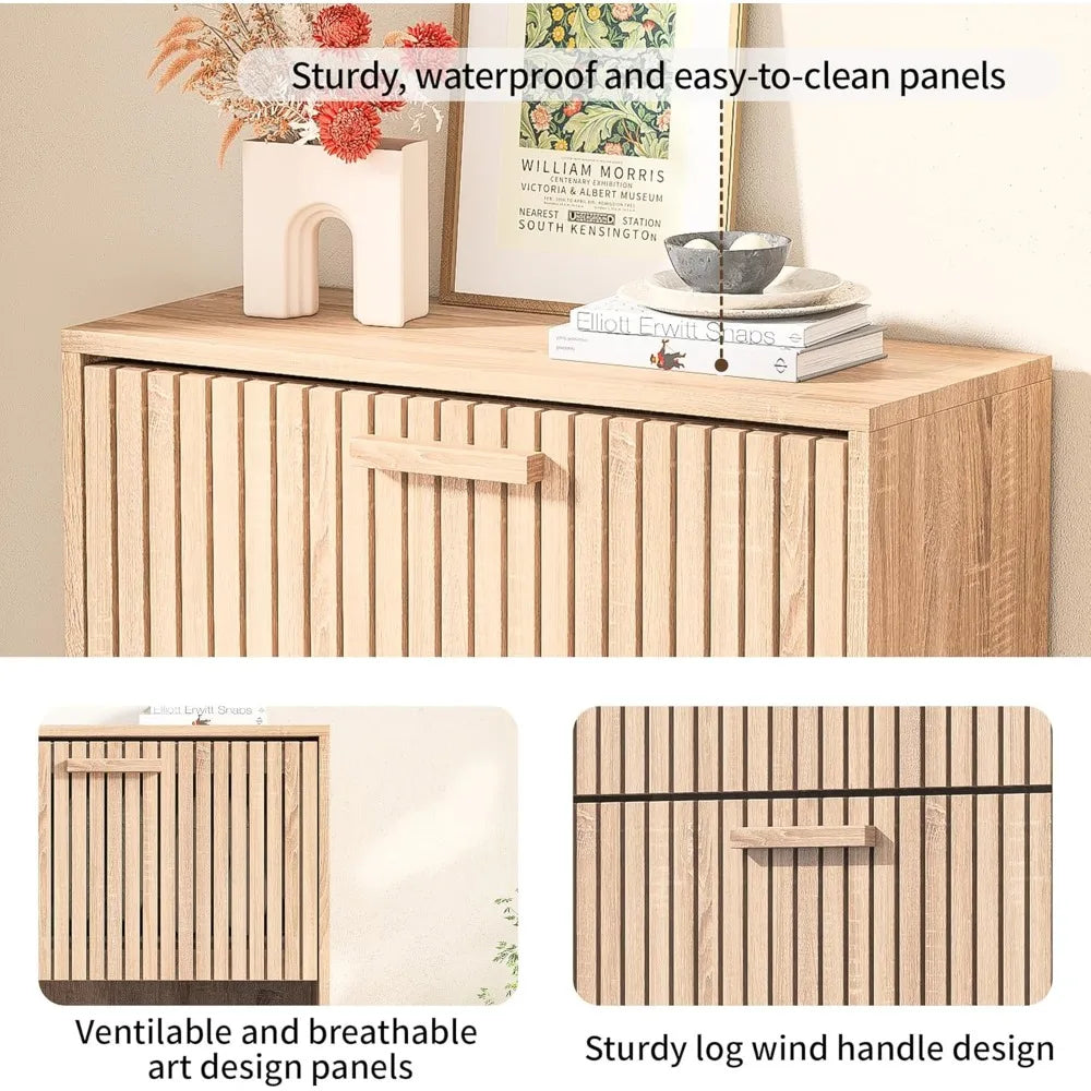 Zapatero escandinavo de madera con 3 cajones abatibles