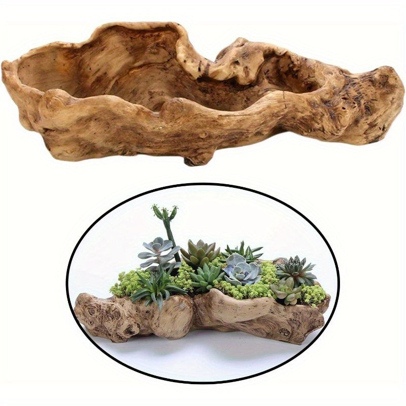 Maceta de resina efecto madera