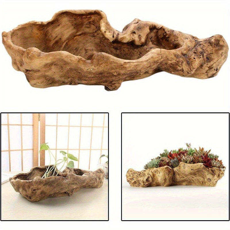 Maceta de resina efecto madera